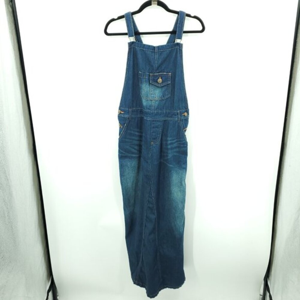 Denim Chambray Overall Maxi Dress OS Dark Blue